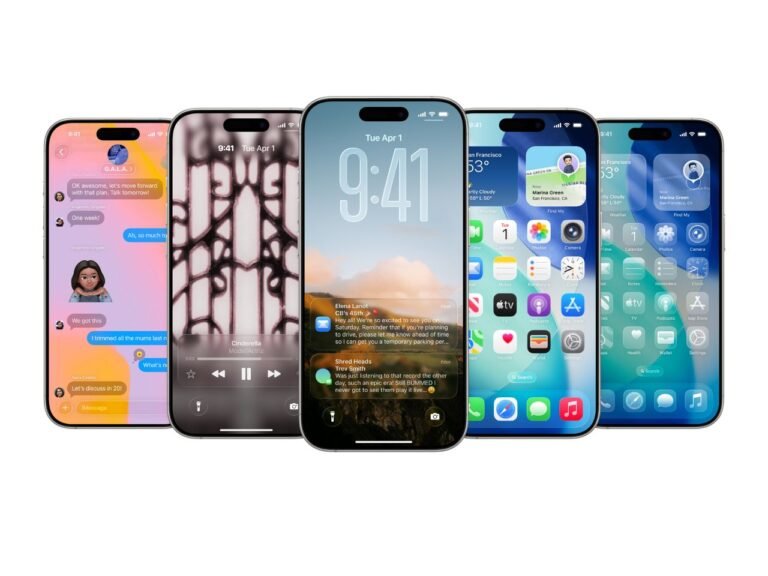 Vários aparelhos iPhone usando o iOS 26